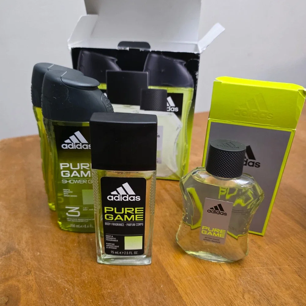Adidas Pure Game Gift Set 4pc‎ Green Woody Aromatic Shower Gel Aftershave Sport